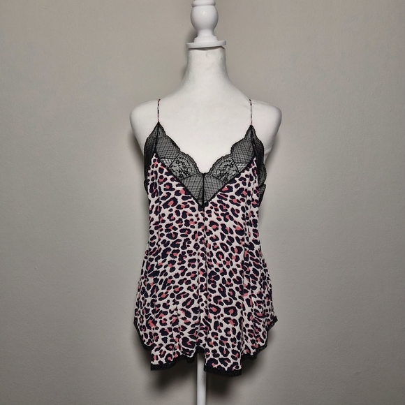 Zadig Voltaire Pink & White Leopard Lacey Leo Print Christy Coquette Tank Top M - Picture 1 of 7